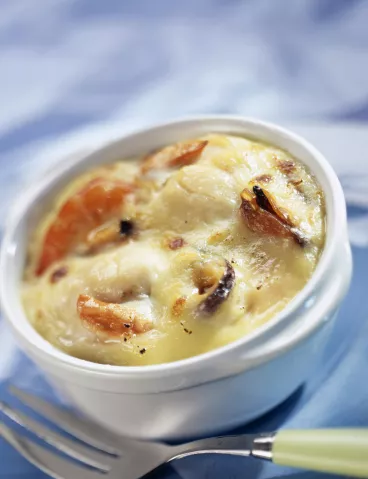 Gratin de fruits de mer aux pommes de terre et curry
