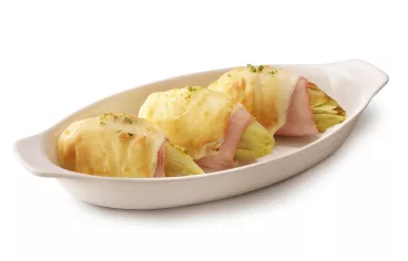 Gratin d’endives au jambon et à la moutarde avec Amora ®