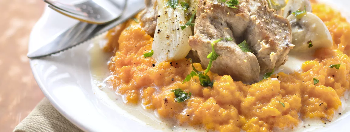 Blanquette de veau et purée fine de carottes au cumin avec Maïzena ® Blanquette de veau et purée fine de carottes au cumin avec Maïzena®