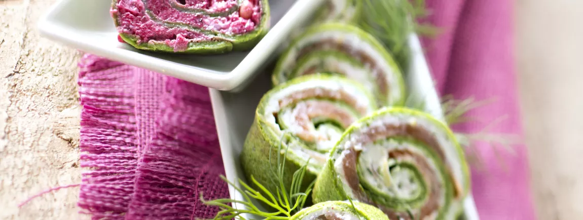Duos de petits roulés en vert et rose avec Philadelphia® par Annelyse Duos de petits roulés en vert et rose avec Philadelphia® par Annelyse